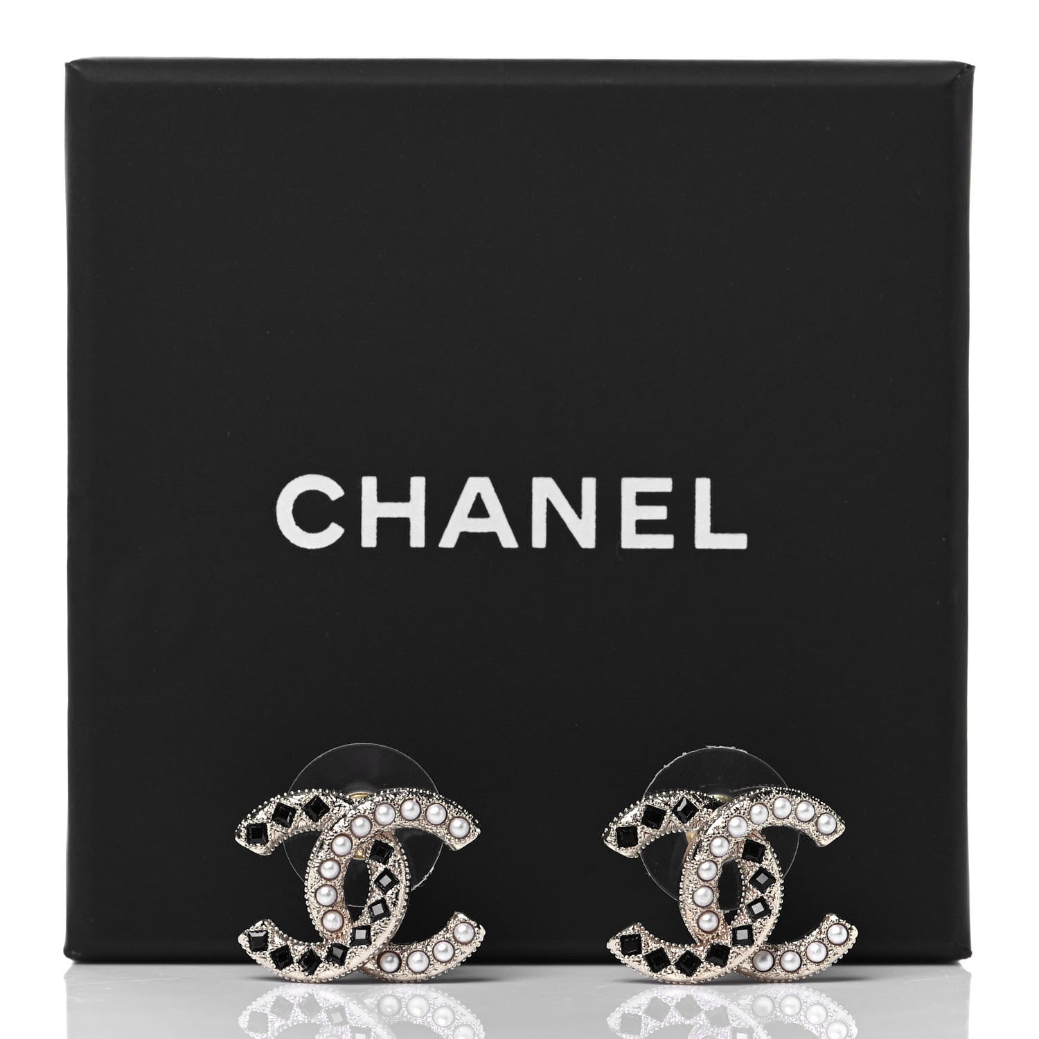 Chanel Baguette Crystal Pearl CC Earrings Gold Black 5 of 5