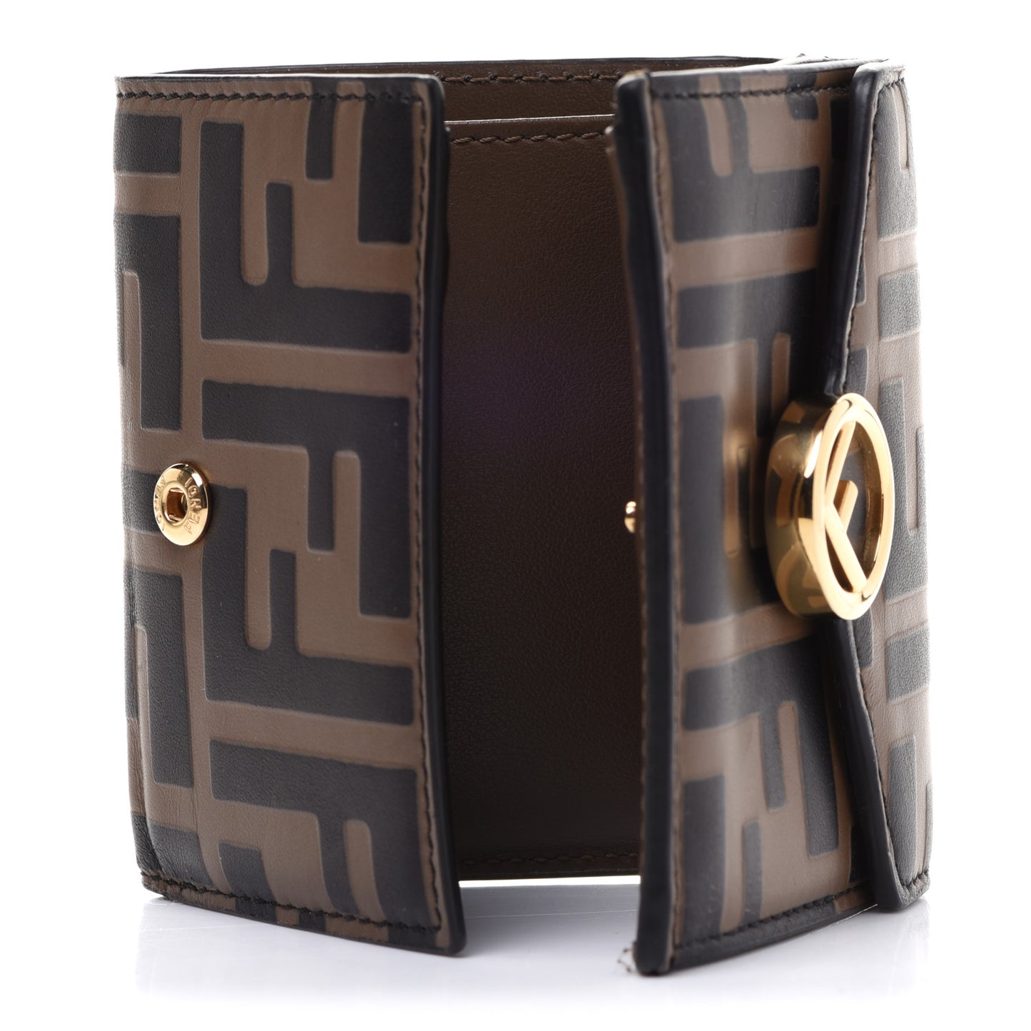 Vitello Soft F is Fendi Bi-Color FF 1974 Embossed Micro Tri-Fold Envelope Wallet Maya Black