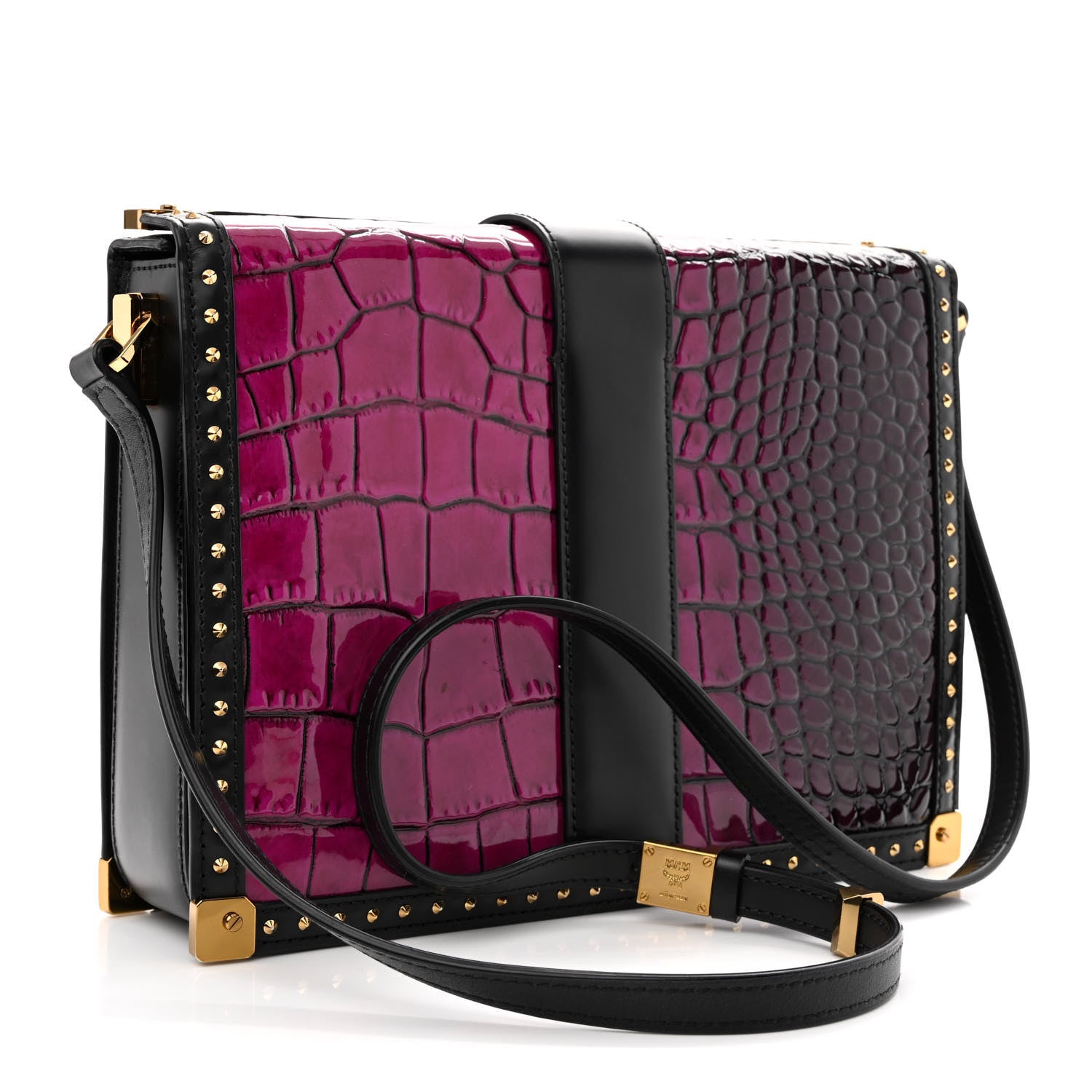 MCM Calfskin Crocodile Embossed Mitte Degrade Kroko Shoulder Bag Purple 3 of 11