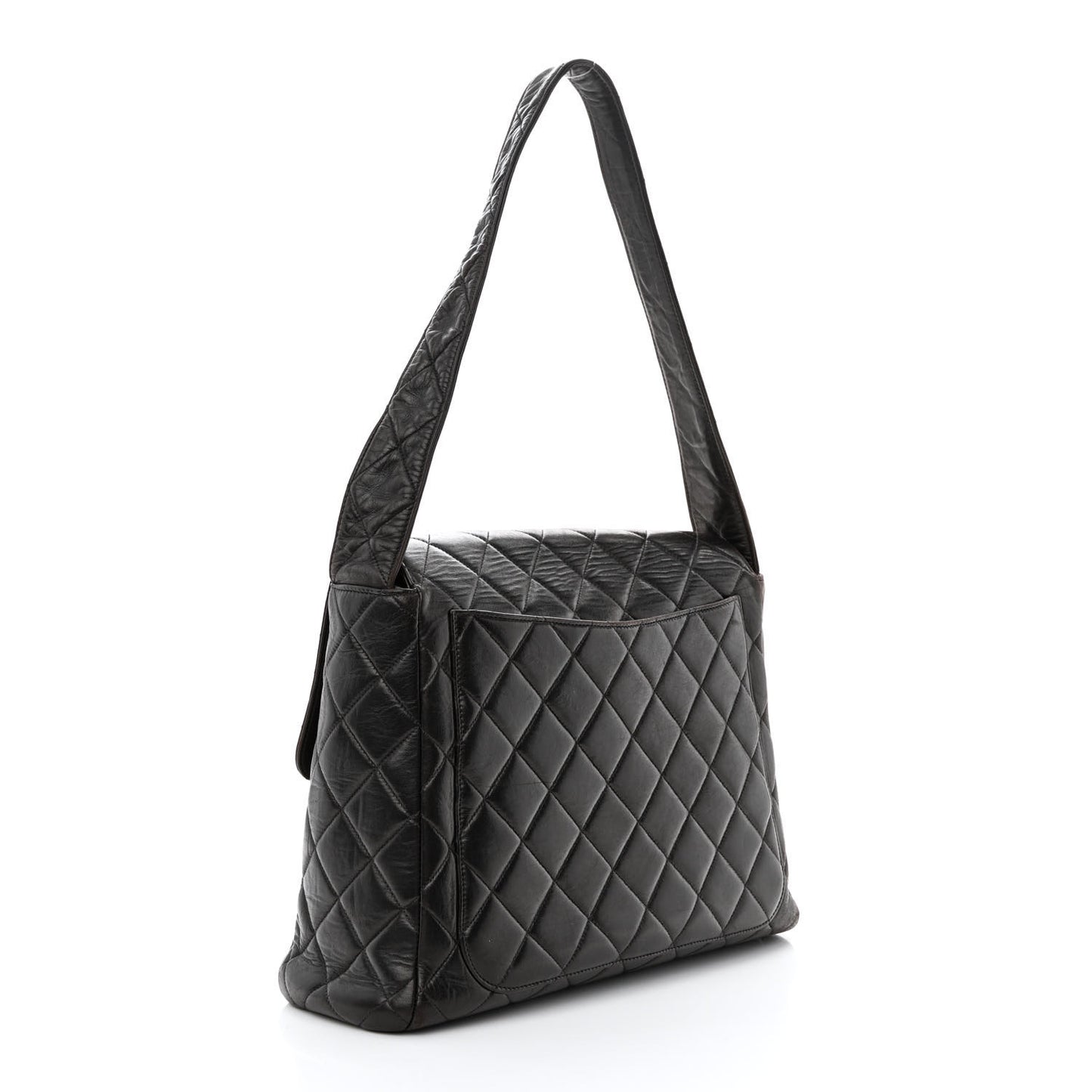 Lambskin Quilted CC Flap Shoulder Bag Black
