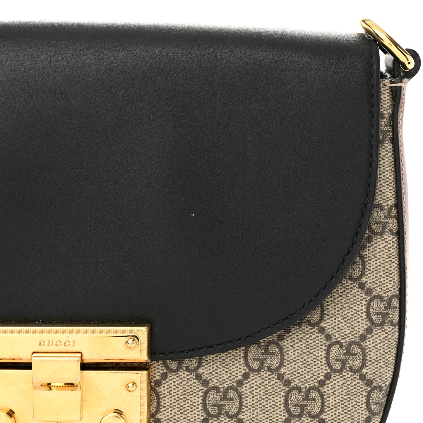 GG Supreme Monogram Web Medium Padlock Messenger Shoulder Bag Black