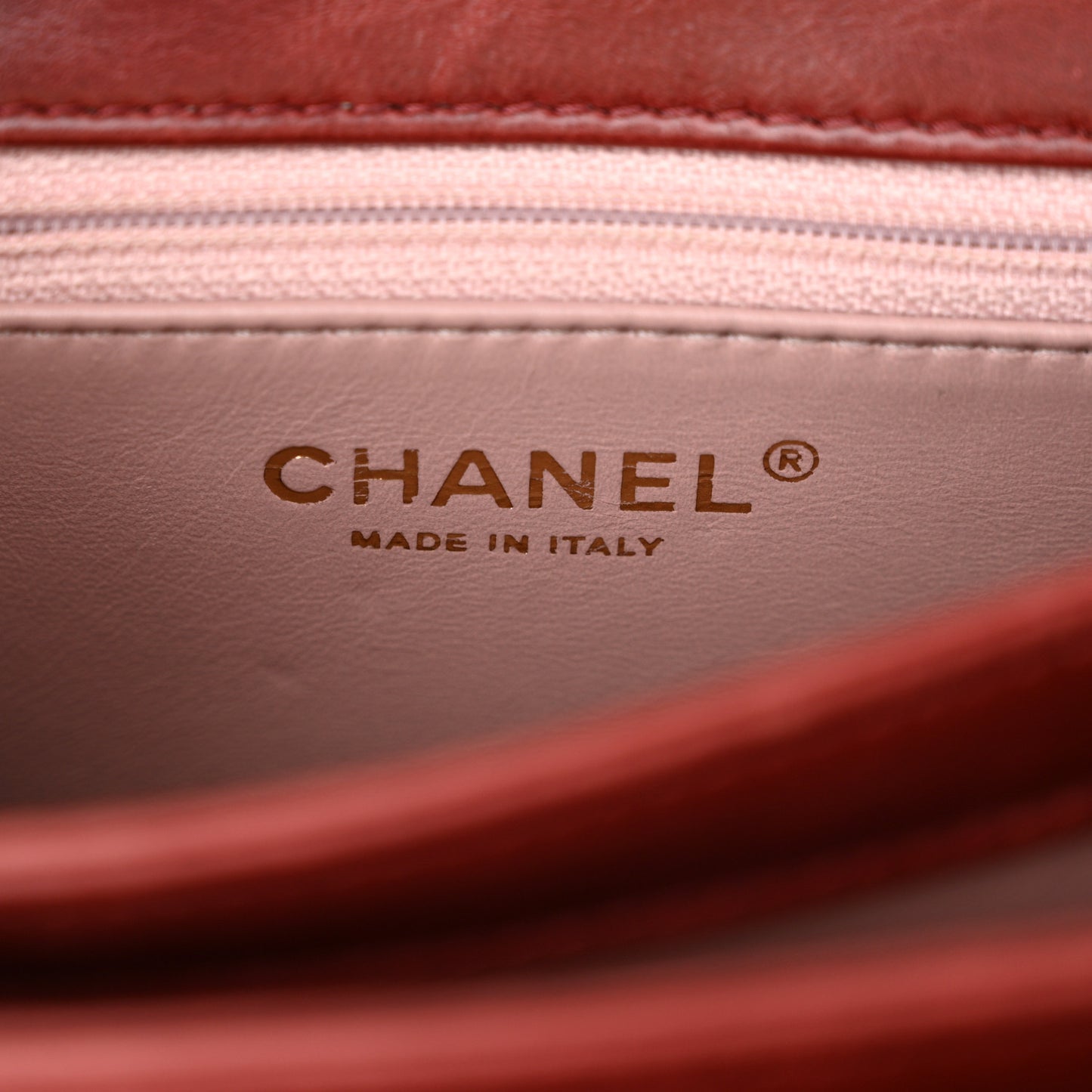 Iridescent Calfskin Quilted Mini Straight Lined Flap Red