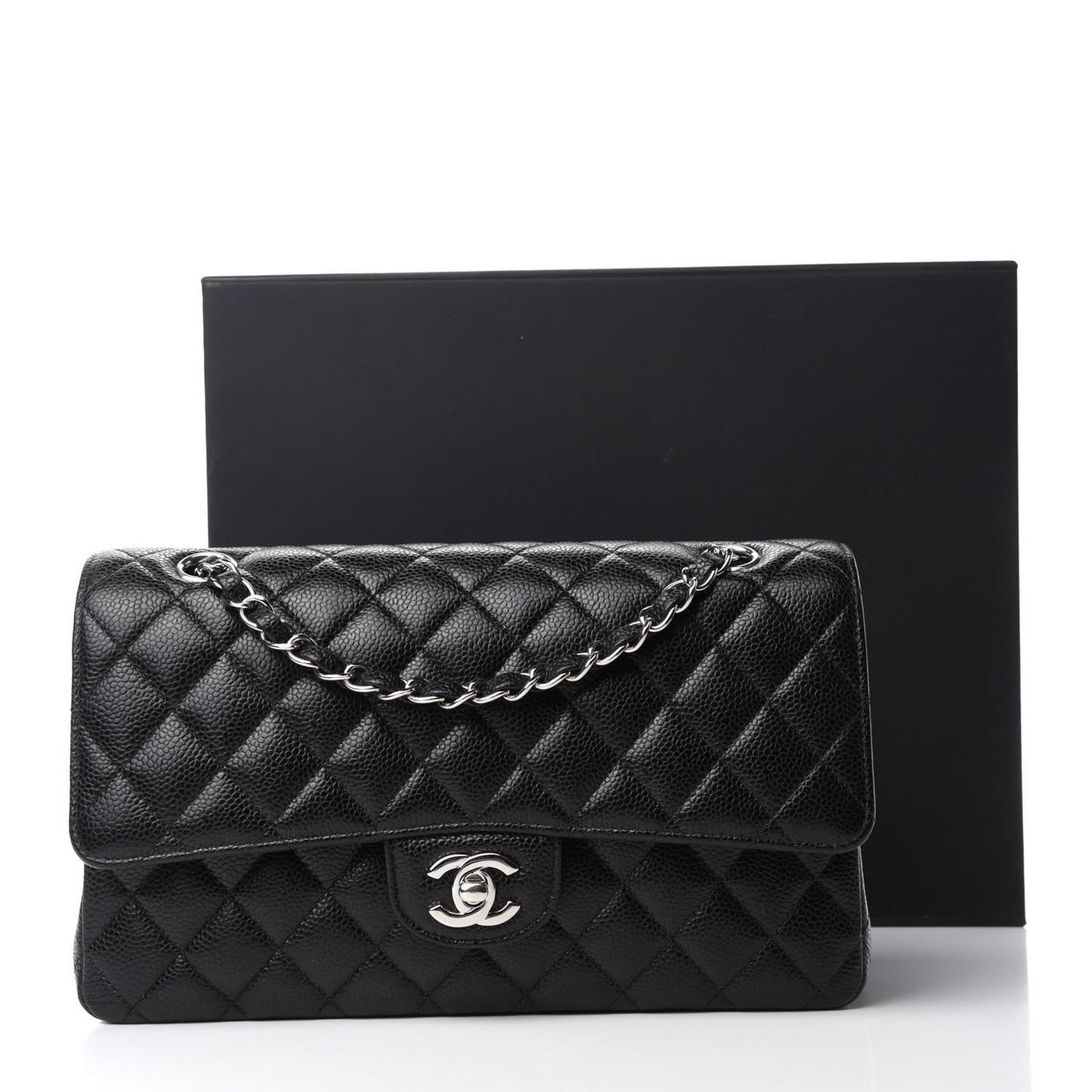 Caviar Quilted Medium Double Flap Black