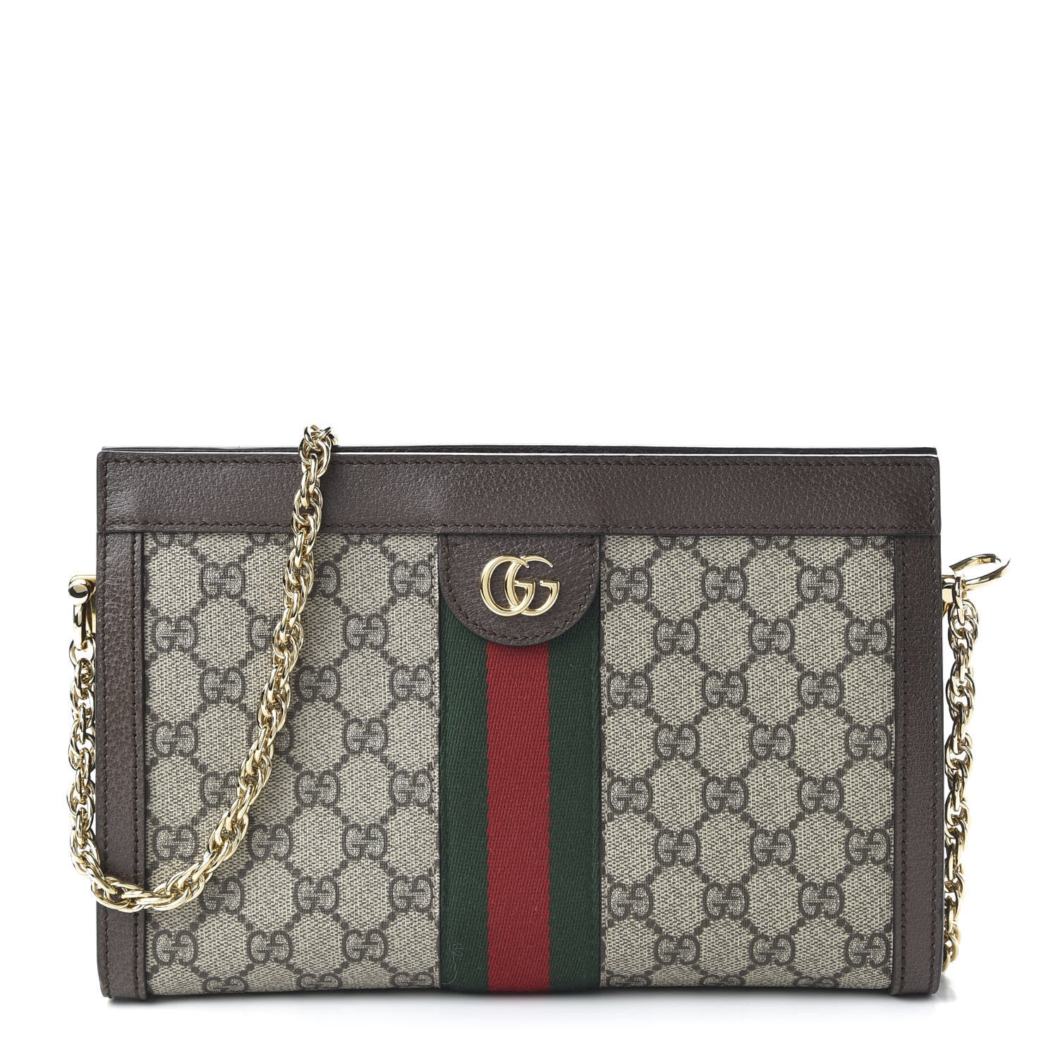 Gucci GG Supreme Monogram Web Small Ophidia Chain Shoulder Bag Brown 1 of 10