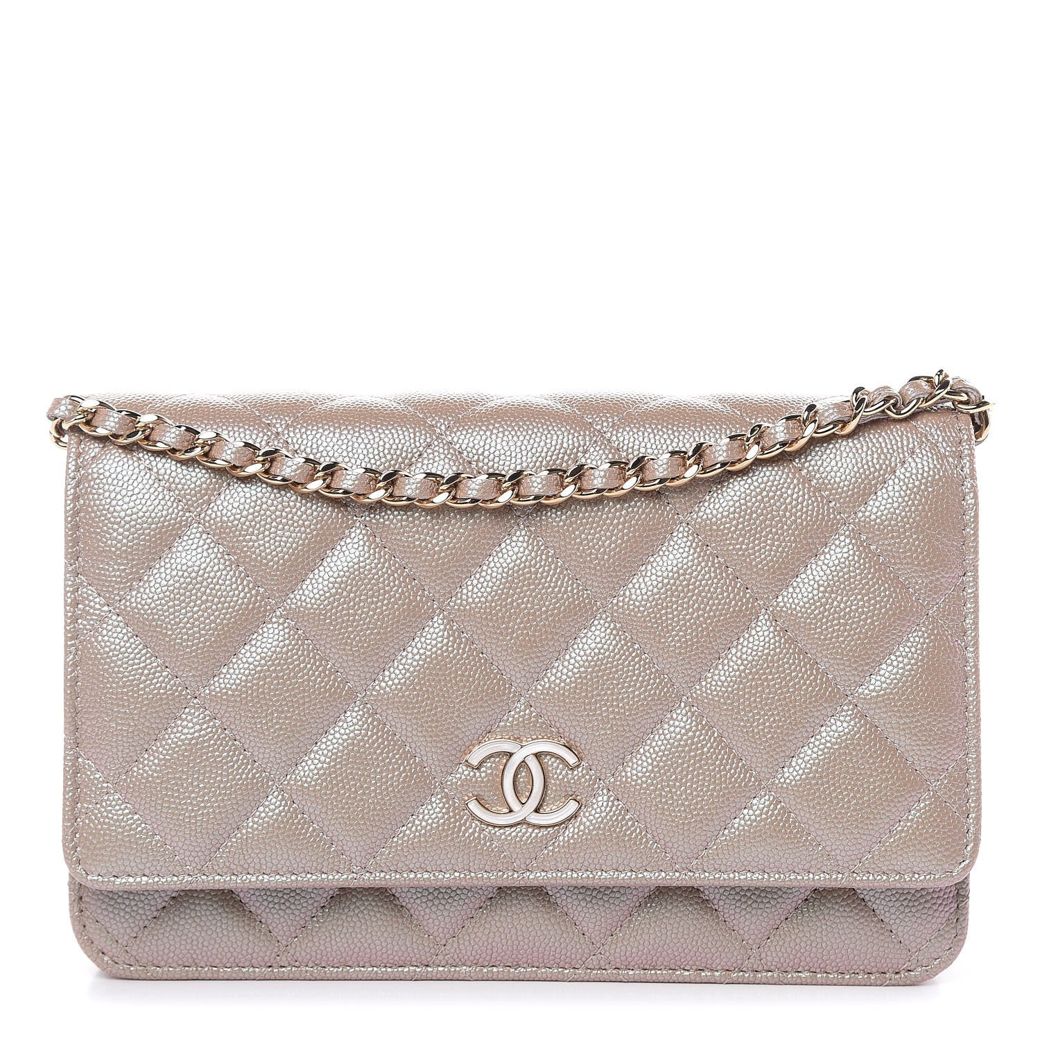 Chanel Iridescent Caviar Quilted Wallet On Chain WOC Beige 1 of 11