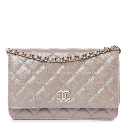 Chanel Iridescent Caviar Quilted Wallet On Chain WOC Beige 1 of 11