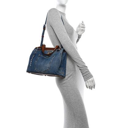 Valentino Garavani Calfskin Denim Rockstud Medium Joylock Satchel Blue 2 of 15