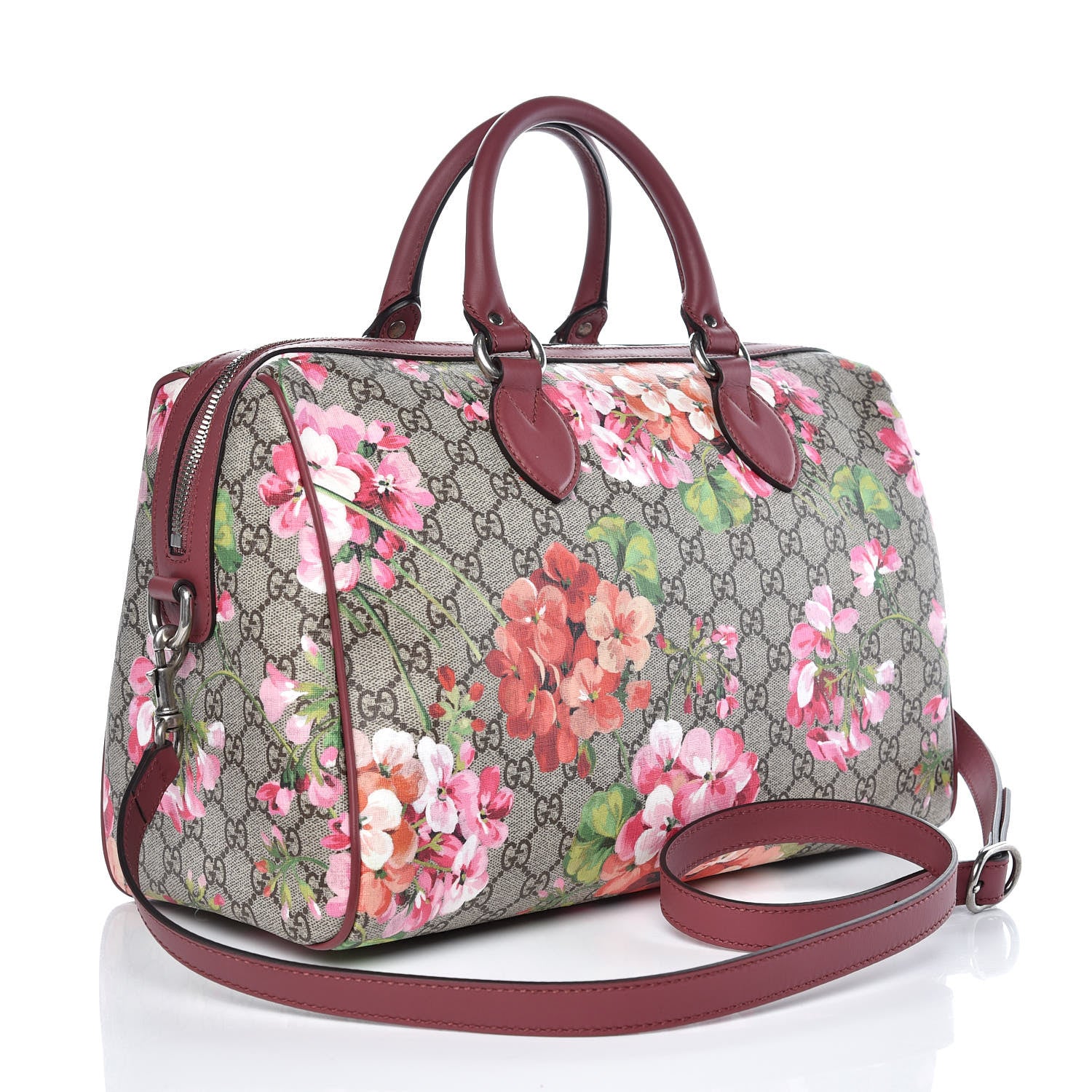 Gucci GG Supreme Monogram Blooms Medium Boston Beige Multicolor Dry Rose 4 of 7