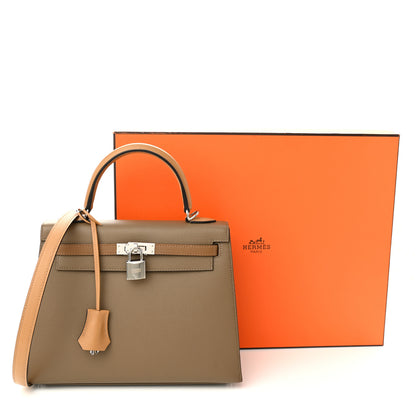 Hermes Epsom Verso Tri-Color Kelly Sellier 25 Etoupe Alezan Biscuit 10 of 10
