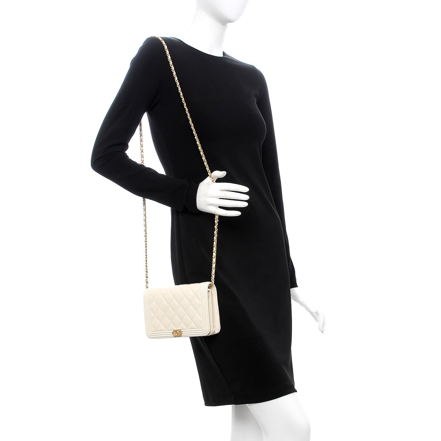 Caviar Quilted Boy Wallet On Chain WOC White