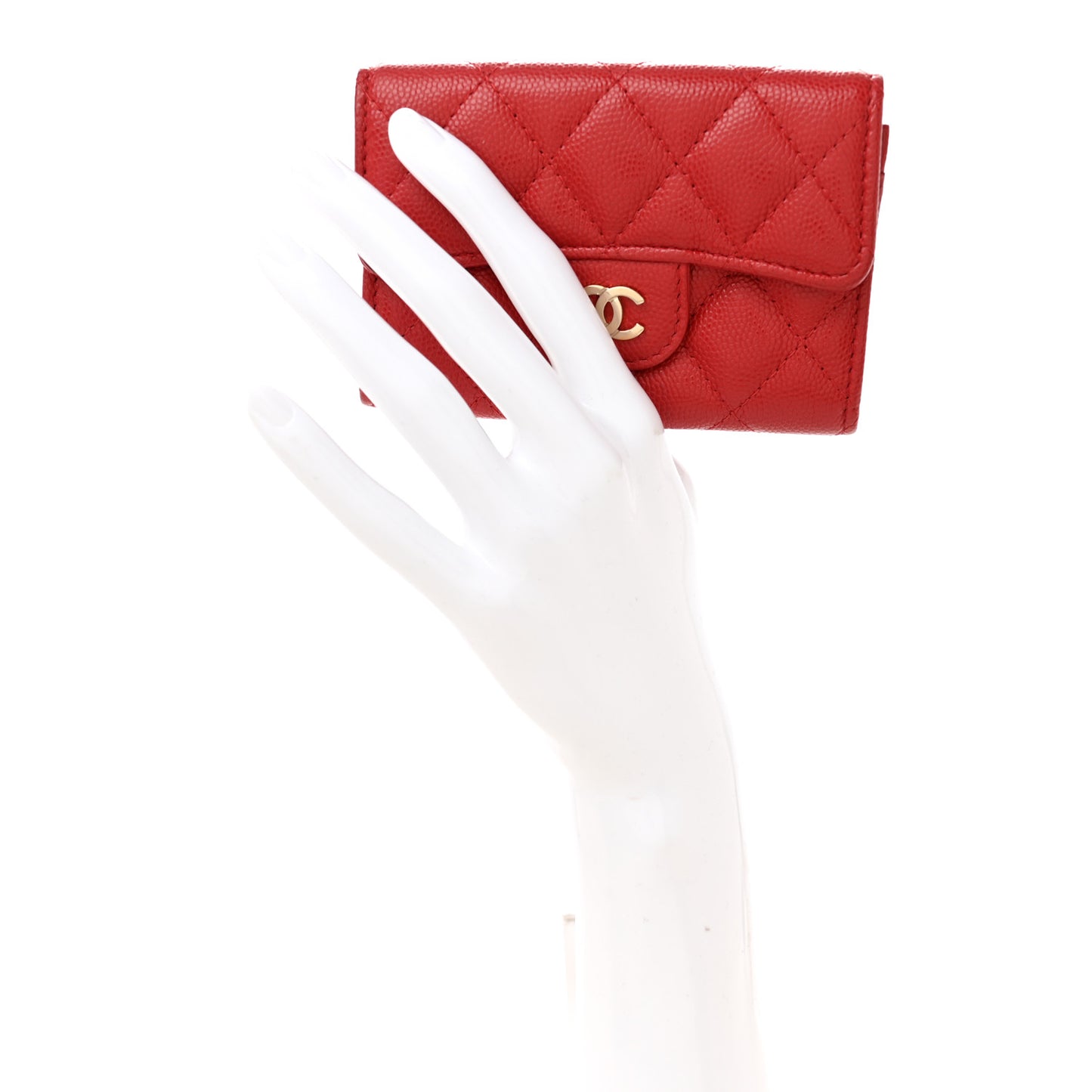 Caviar Quilted Flap Card Holder Wallet Red