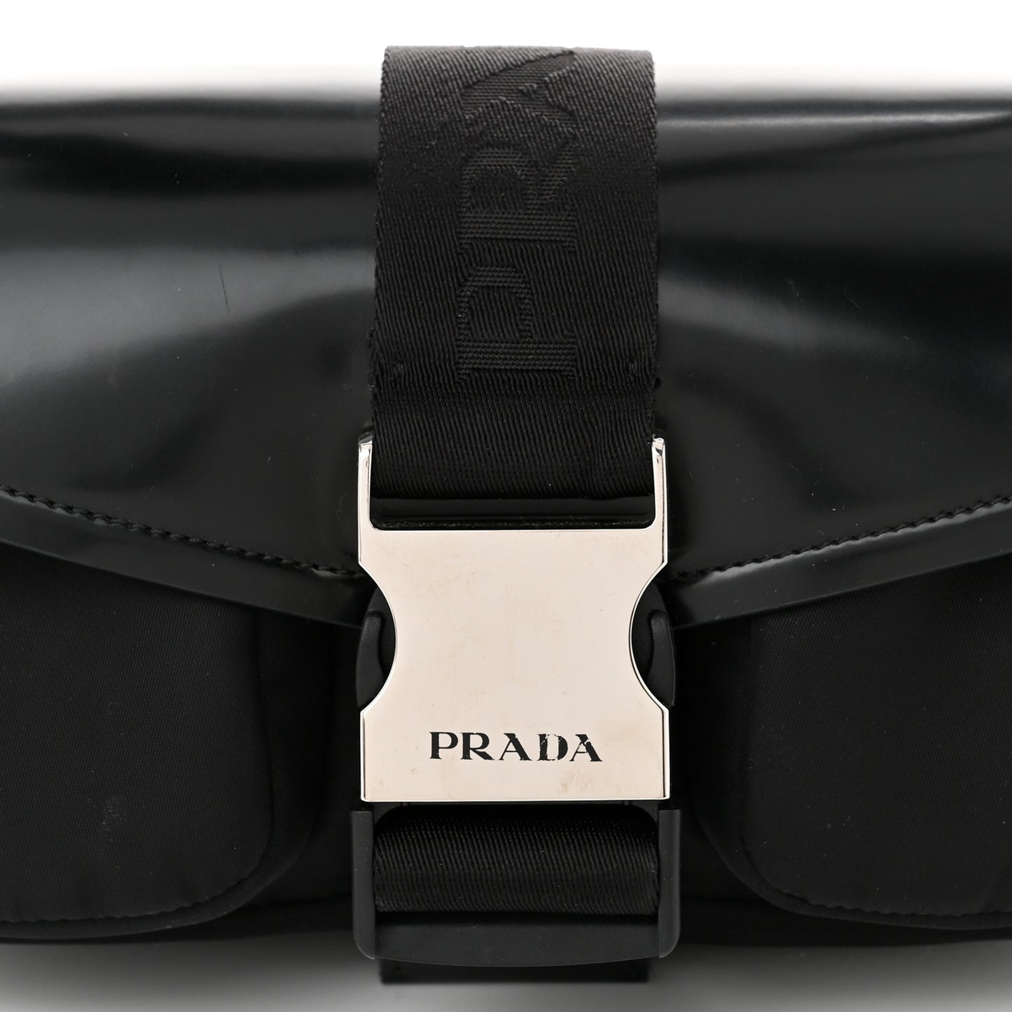 Re-Nylon Spazzolato Double Pocket Buckle Shoulder Bag Black