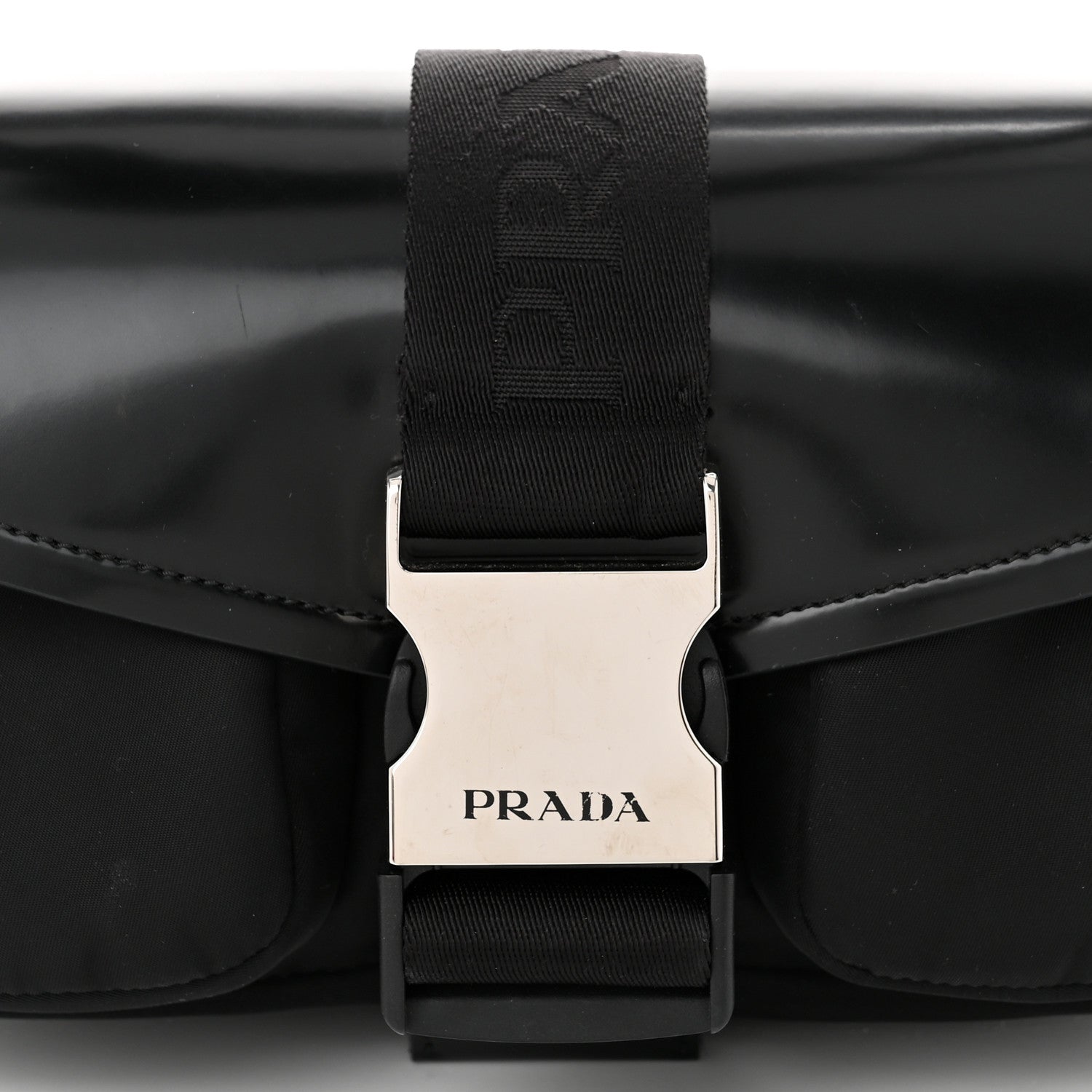 Prada Re-Nylon Spazzolato Double Pocket Buckle Shoulder Bag Black 8 of 10
