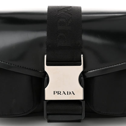 Prada Re-Nylon Spazzolato Double Pocket Buckle Shoulder Bag Black 8 of 10