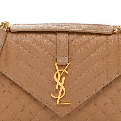 Saint Laurent Grain De Poudre Textured Mixed Matelasse Medium Triquilt Monogram Satchel Dark Cork 9 of 11