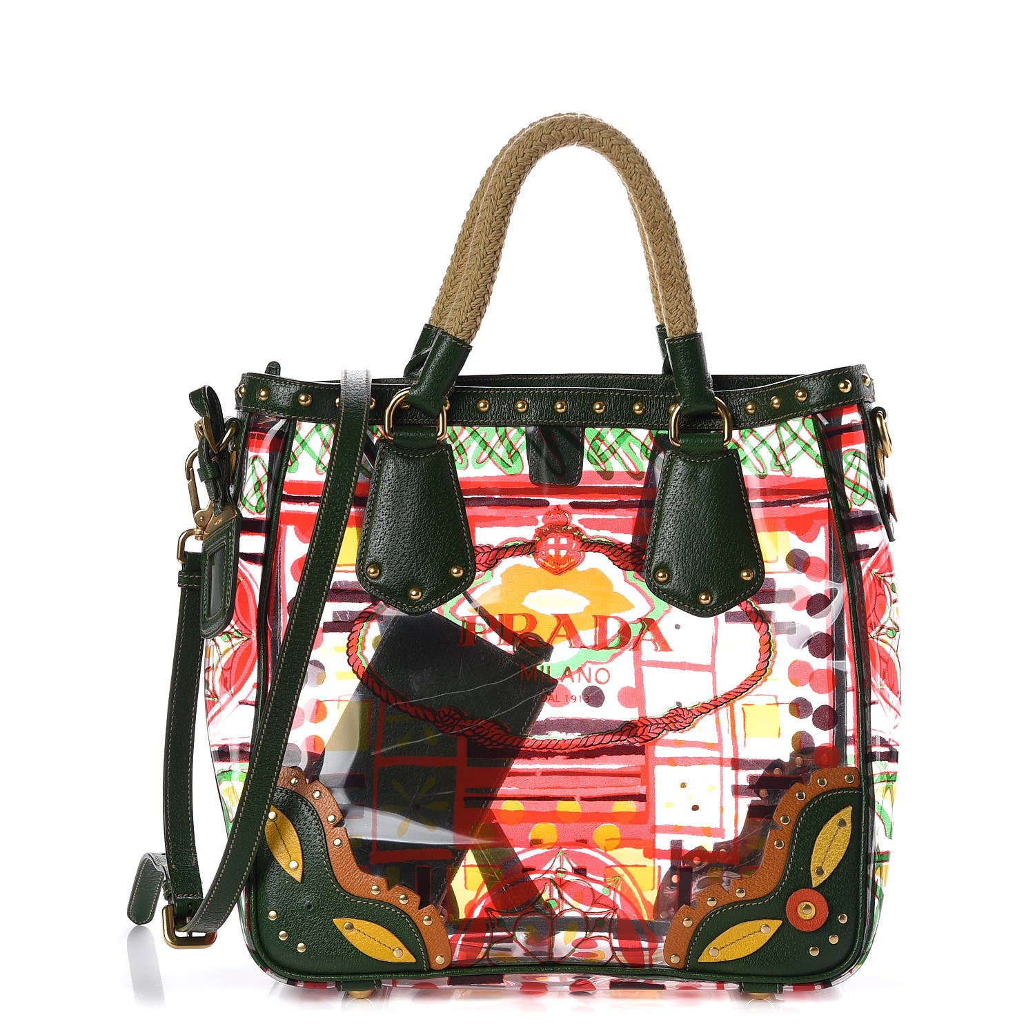 Prada Plexiglass Printed Shopping Tote Larice 2 of 10