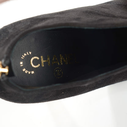 Chanel Suede Grosgrain Cap Toe CC Bow Ankle Boots 39 Black 8 of 9