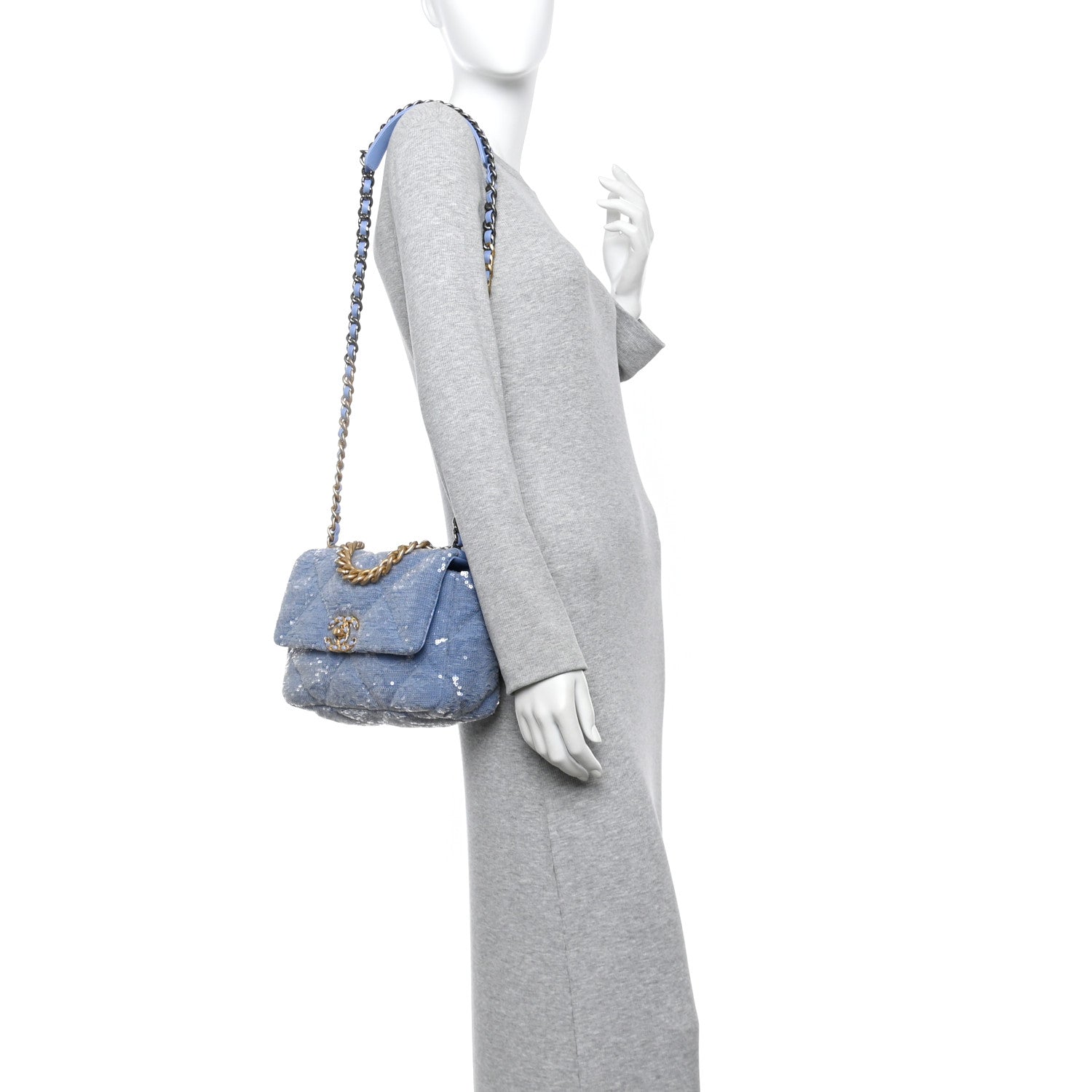 Chanel Sequin Quilted Medium Chanel 19 Flap Light Blue 2 of 10