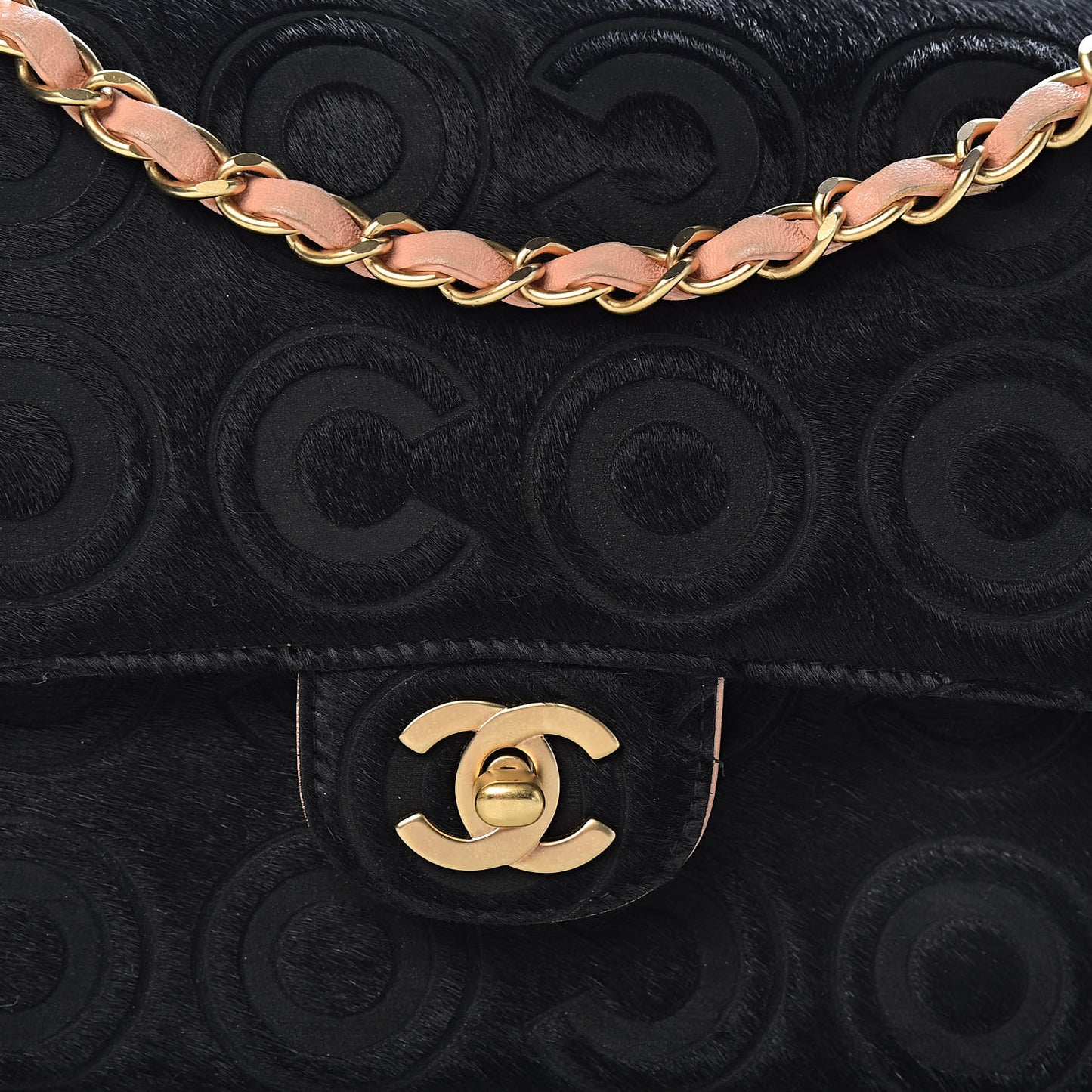Pony Hair Medium CocoDouble Flap Black Rose