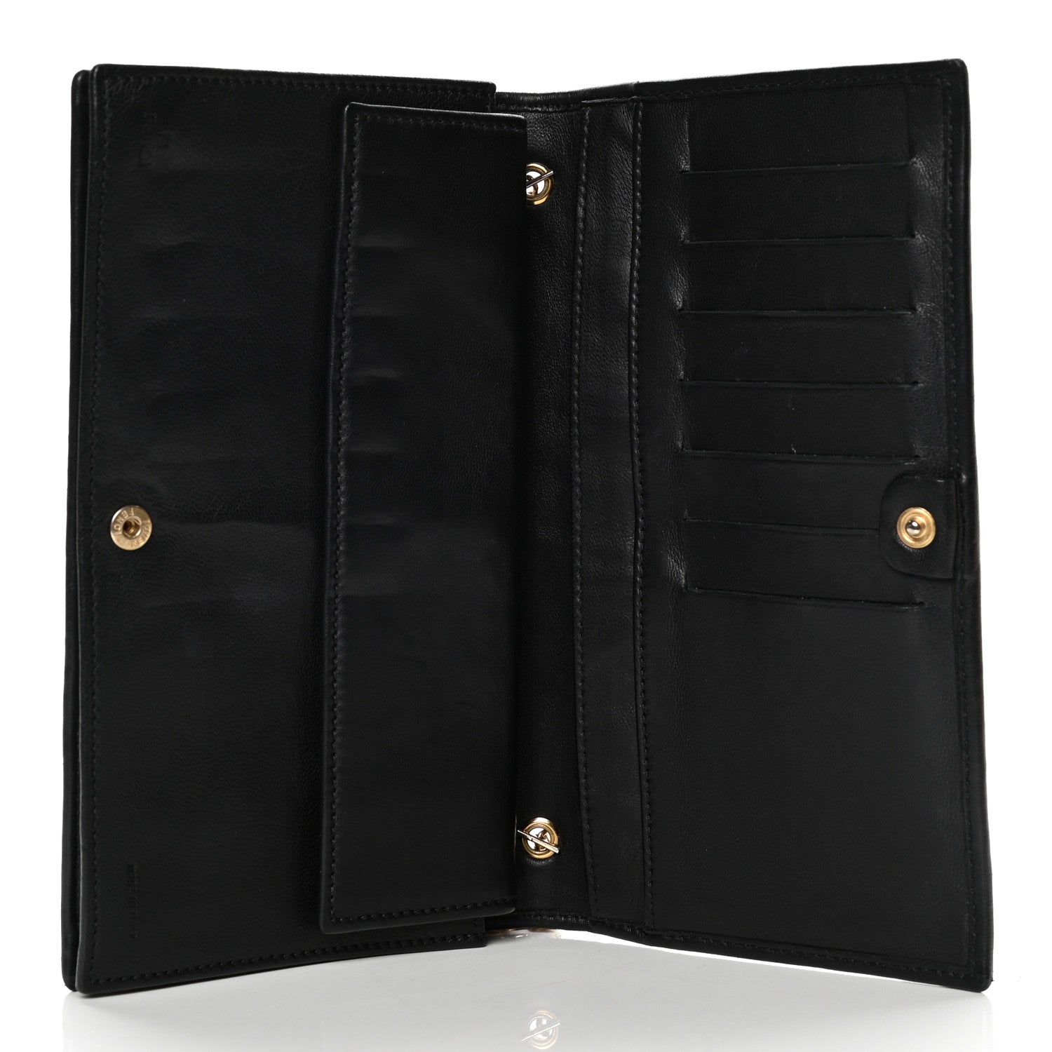 Fendi Nappa Logo Embossed Long Wallet On Chain Black 4 of 7