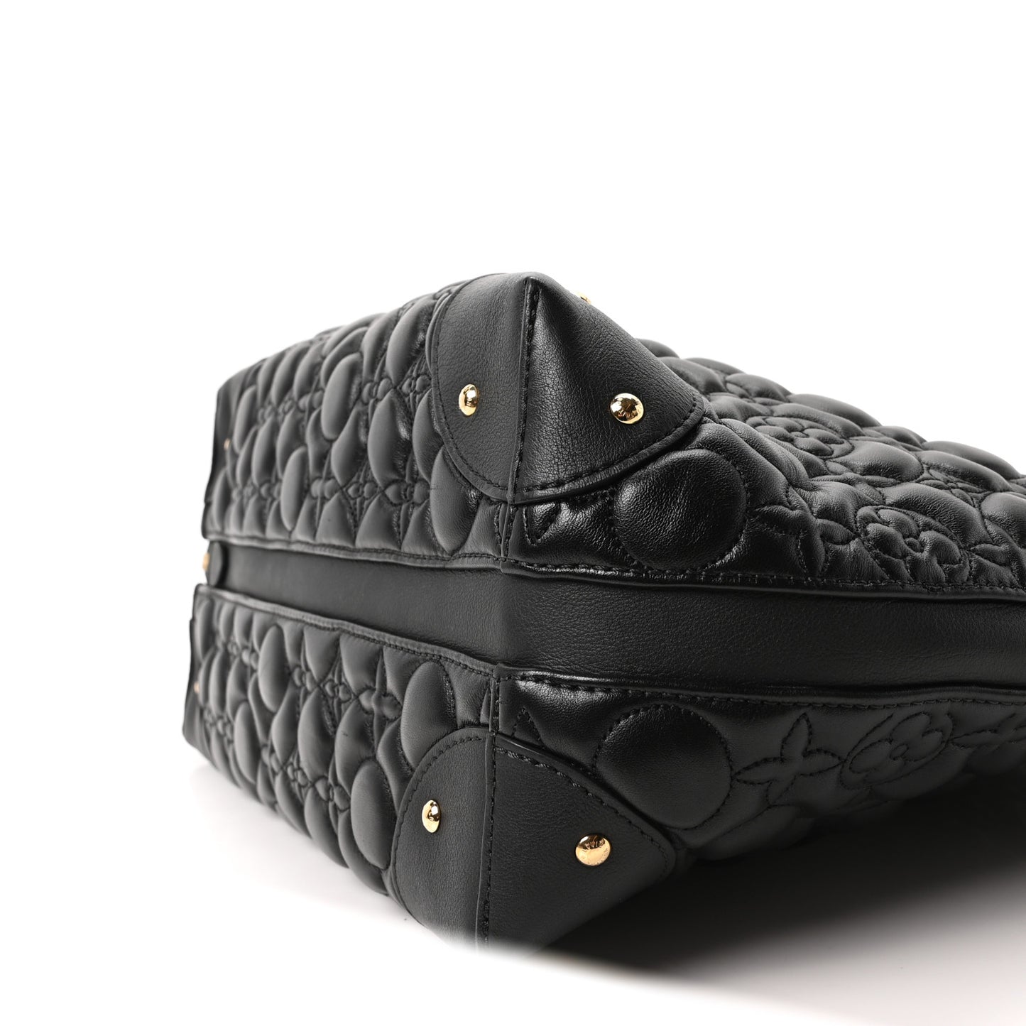Lambskin Quilted Flowers Triangle Softy Black