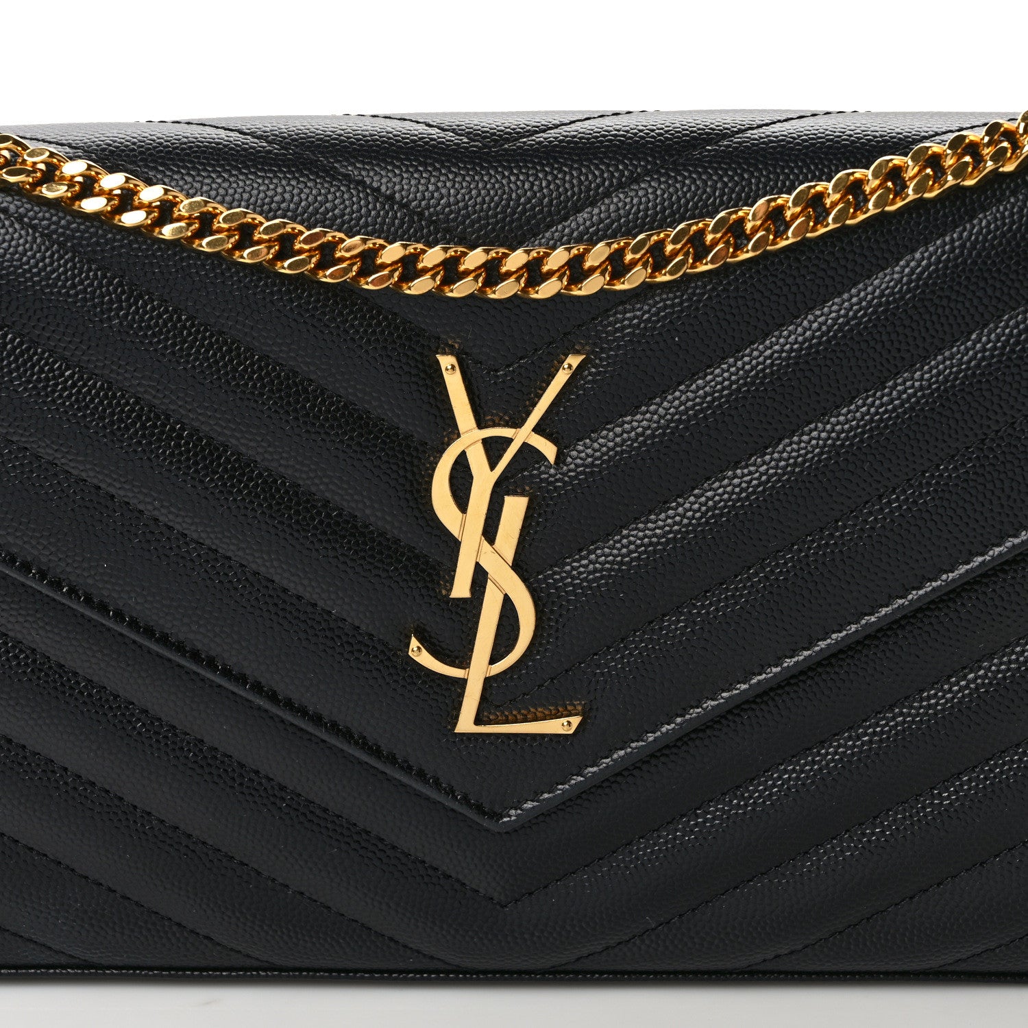 Saint Laurent Grain De Poudre Matelasse Chevron Monogram Chain Wallet Black 7 of 12
