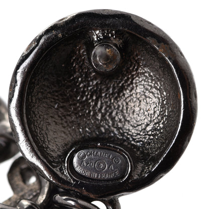 Chanel Ruthenium Crystal CC Paris Chain Link Hoop Earrings Silver 4 of 5