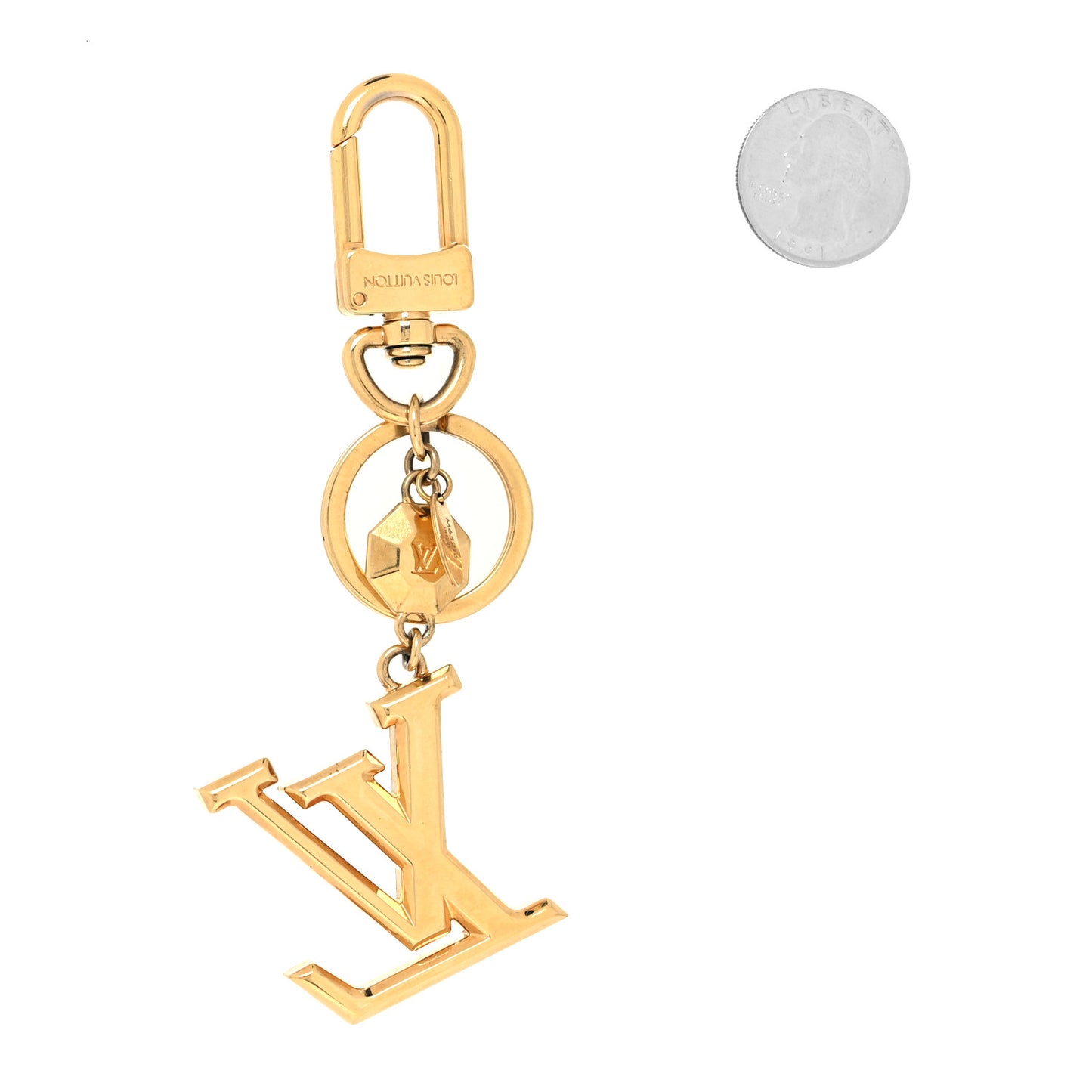 Metal LV Facettes Bag Charm Key Holder Gold