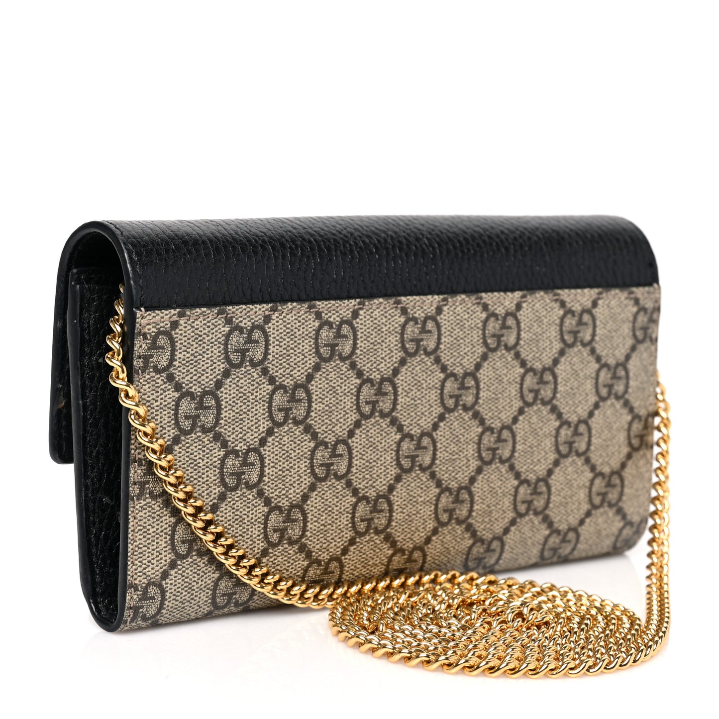 Dollar Calfskin GG Supreme Monogram Petite GG Marmont Wallet Chain Bag Black Beige Ebony