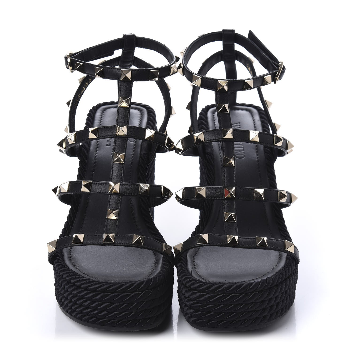 Valentino Garavani Calfskin Rockstud Ankle Strap Torchon Espadrille Caged 25/95mm Wedge Sandals 37 Black 2 of 10
