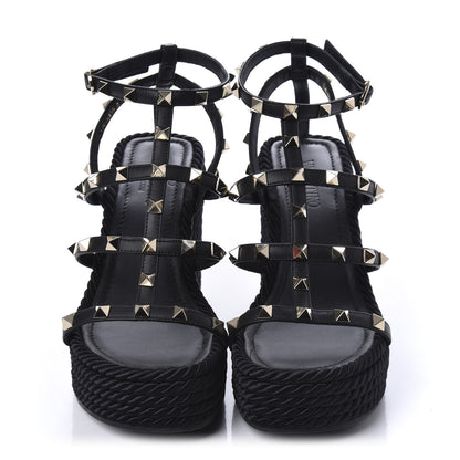 Valentino Garavani Calfskin Rockstud Ankle Strap Torchon Espadrille Caged 25/95mm Wedge Sandals 37 Black 2 of 10