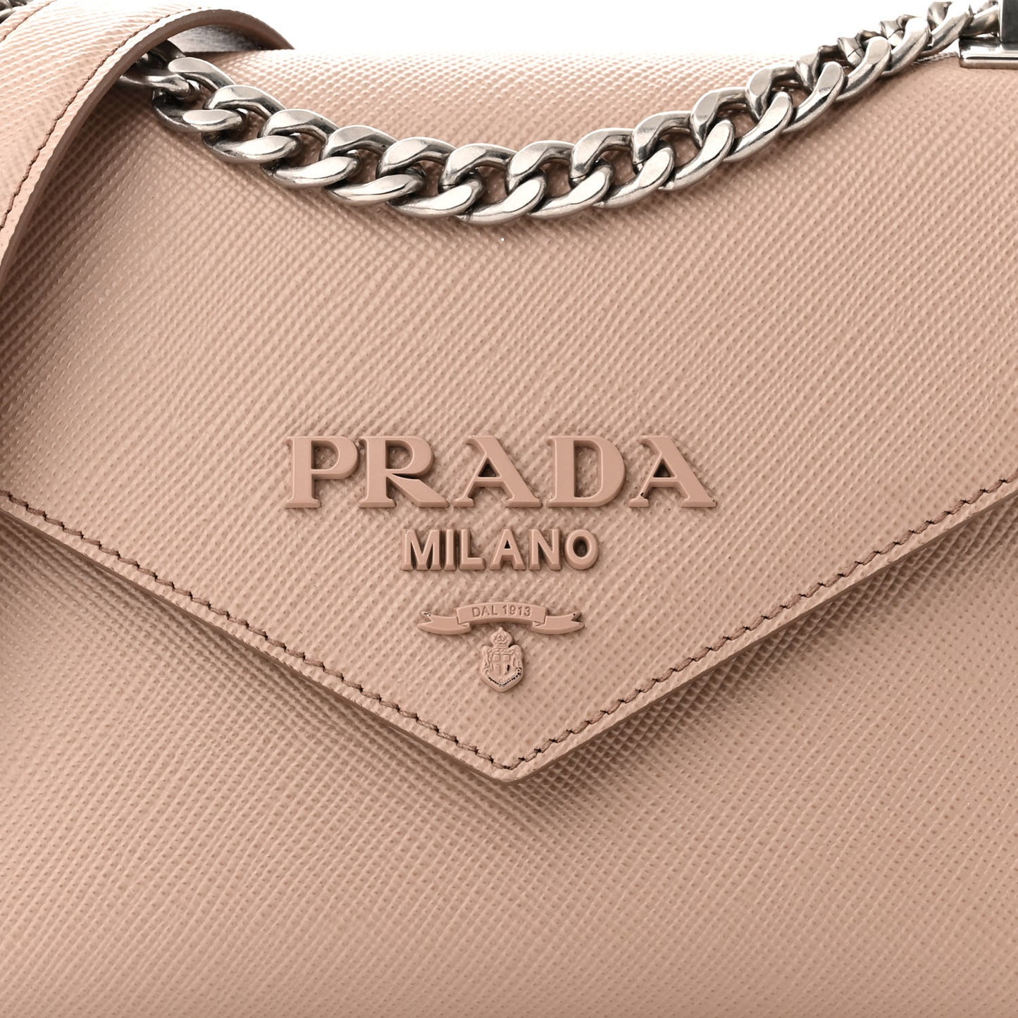 Saffiano Cuir Calfskin Monochrome Envelope Flap Chain Shoulder Bag Cipria