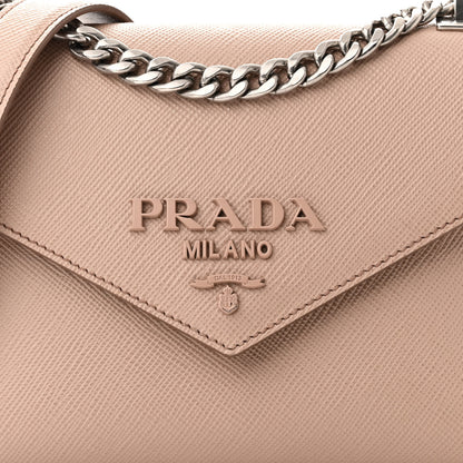 Prada Saffiano Cuir Calfskin Monochrome Envelope Flap Chain Shoulder Bag Cipria 7 of 9