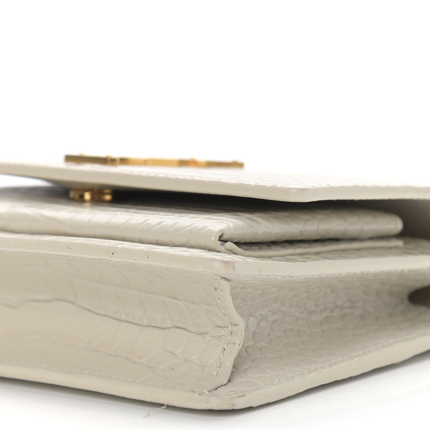 Calfskin Crocodile Embossed Monogram Sunset Chain Wallet Blanc Vintage