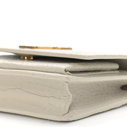 Saint Laurent Calfskin Crocodile Embossed Monogram Sunset Chain Wallet Blanc Vintage 8 of 12