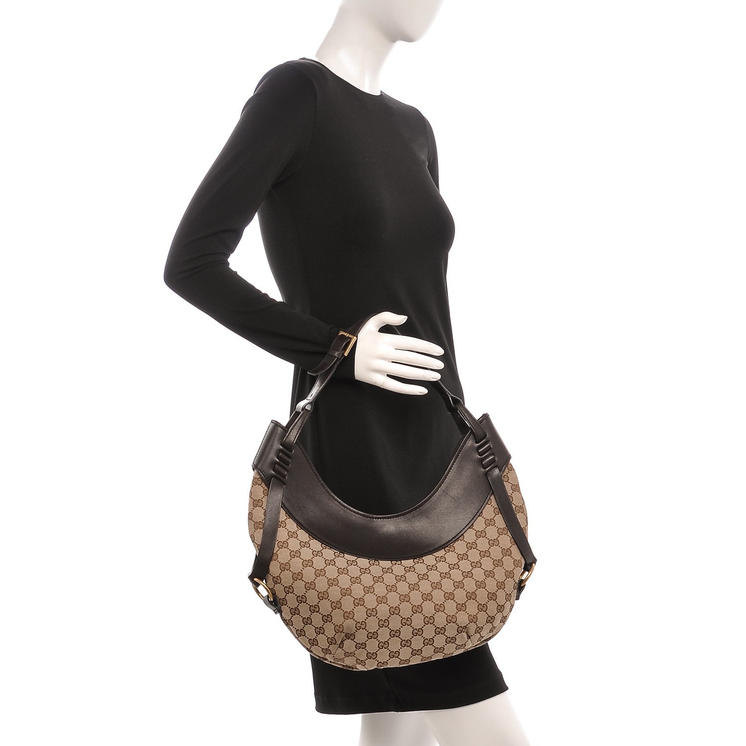 Gucci Monogram Half Moon Hobo Dark Brown 2 of 10
