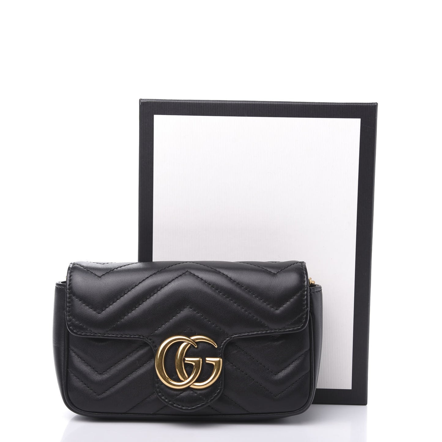 Calfskin Matelasse Super Mini GG Marmont Shoulder Bag Black