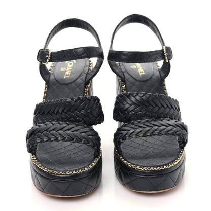 Chanel Calfskin Quilted Chain Around Wedge Sandals 41 Black 2 of 8