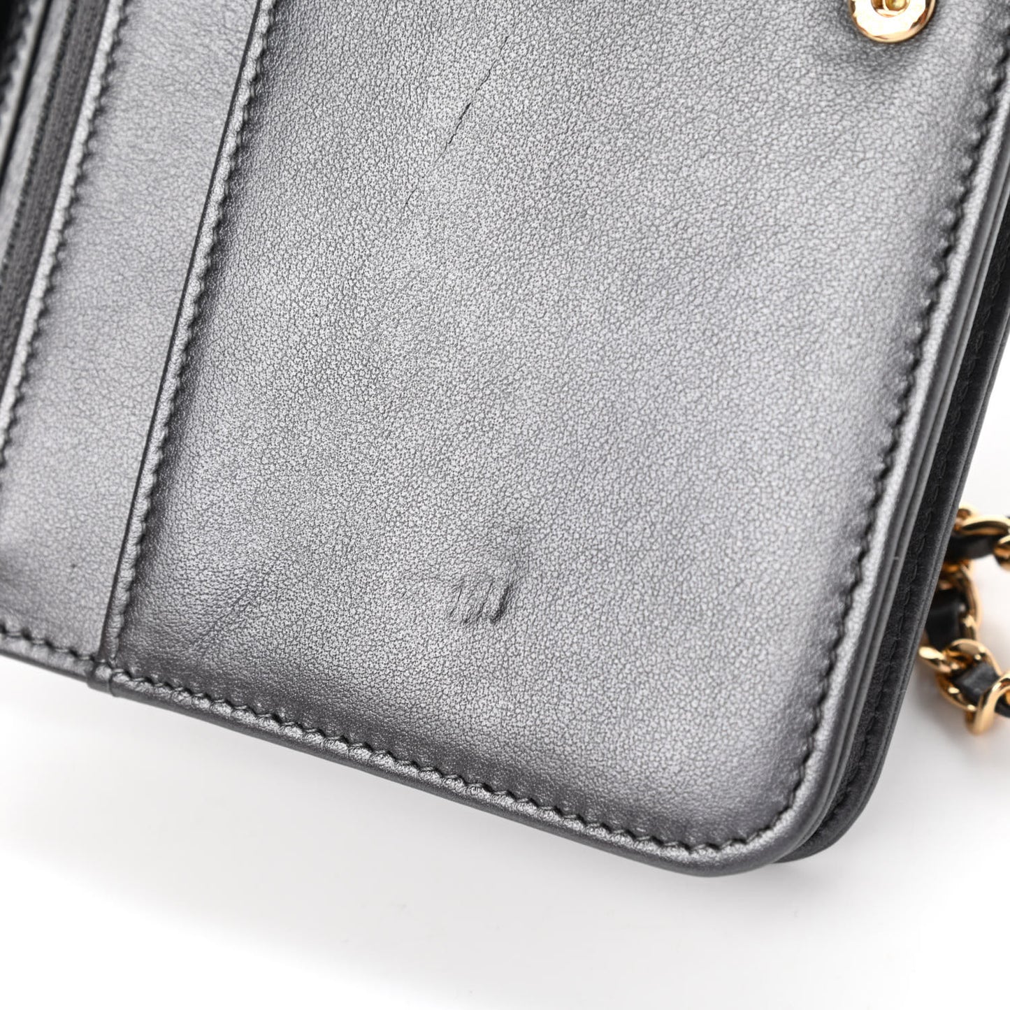Iridescent Calfskin Velvet Stripe Wallet On Chain WOC Charcoal