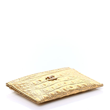 Chanel Metallic Calfskin Crocodile Embossed Cocodile Card Holder Gold 4 of 7
