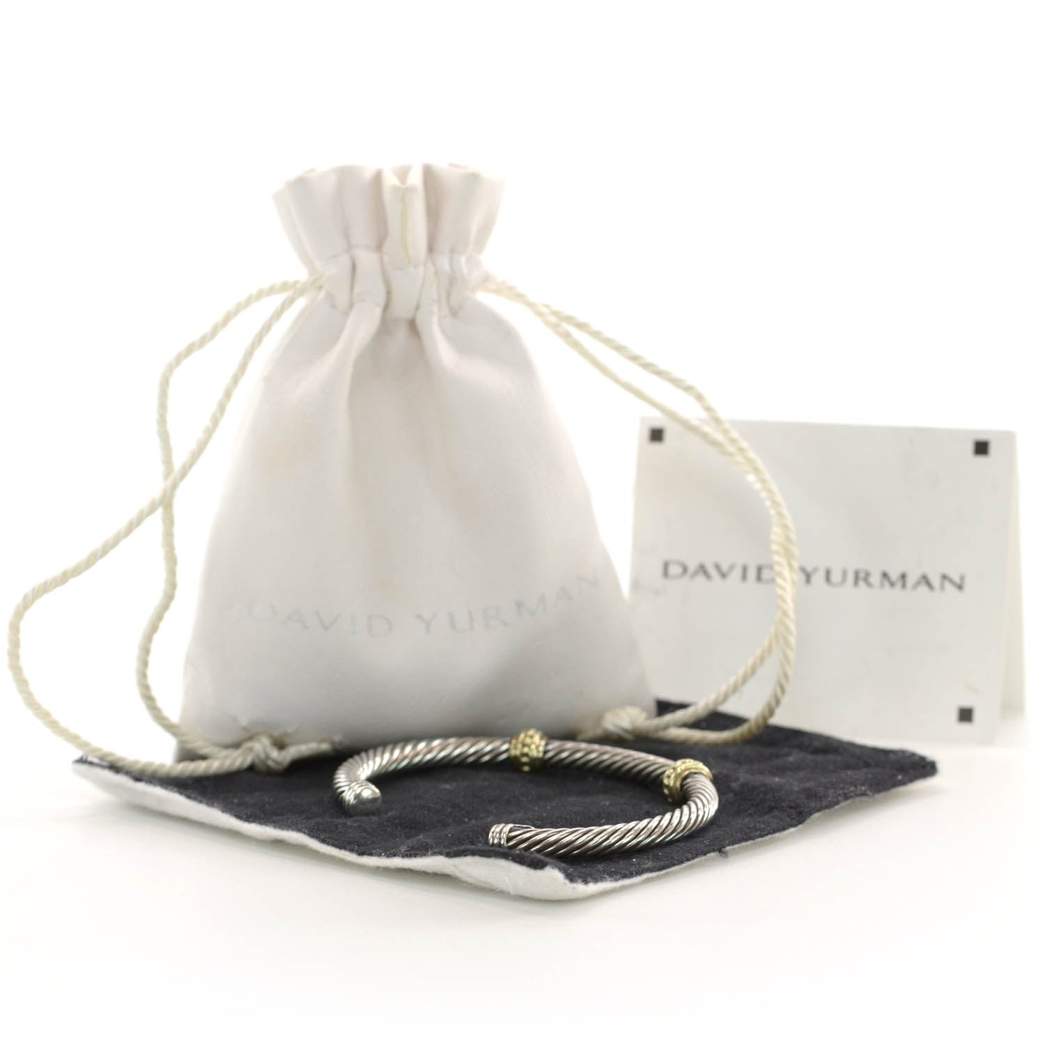 David Yurman Sterling Silver 14K Yellow Gold 5mm Cable Classics Two Station Bracelet 3 of 7
