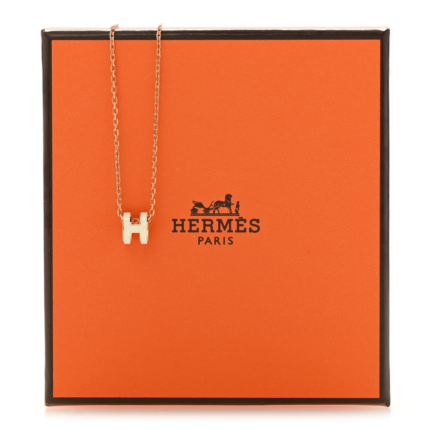 Hermes Lacquered Rose Gold Mini Pop H Pendant Necklace White 6 of 6