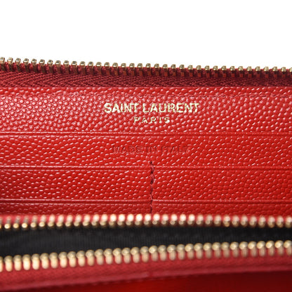 Saint Laurent Grain De Poudre Matelasse Chevron Monogram Zip Around Wallet Red 6 of 7