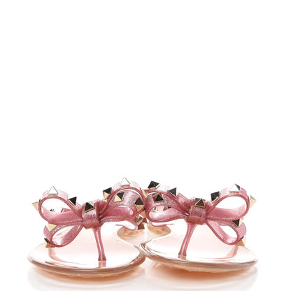 Valentino Garavani PVC Jelly Glitter Rockstud Bow Thong Sandals 37 Pink 2 of 8