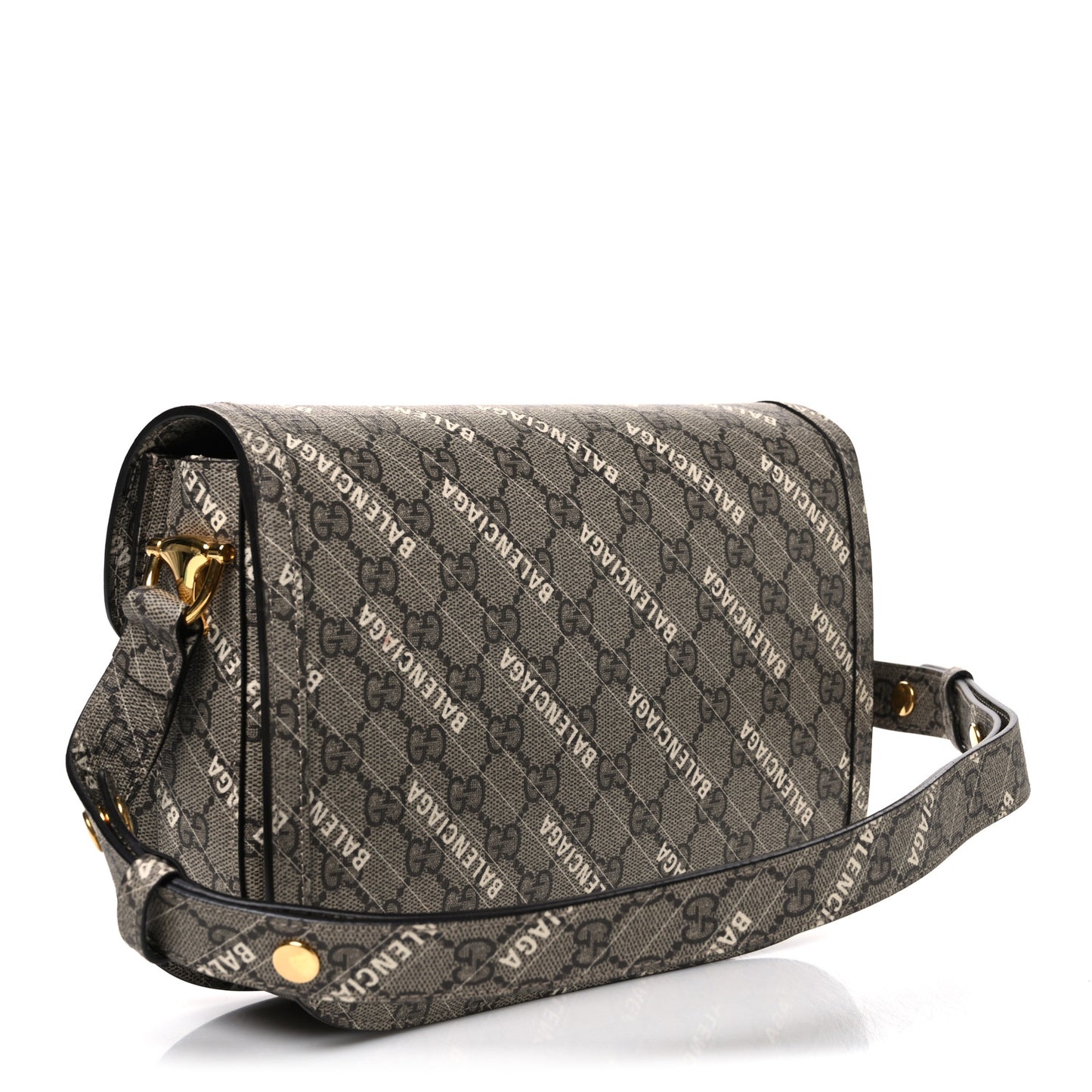 X BALENCIAGA GG Supreme Monogram Logo Print Horsebit 1955 Shoulder Bag Beige Ebony