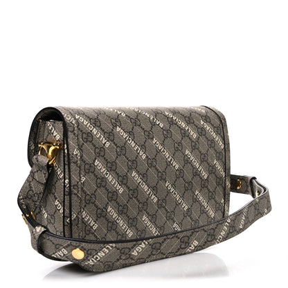 Gucci X BALENCIAGA GG Supreme Monogram Logo Print Horsebit 1955 Shoulder Bag Beige Ebony 3 of 10