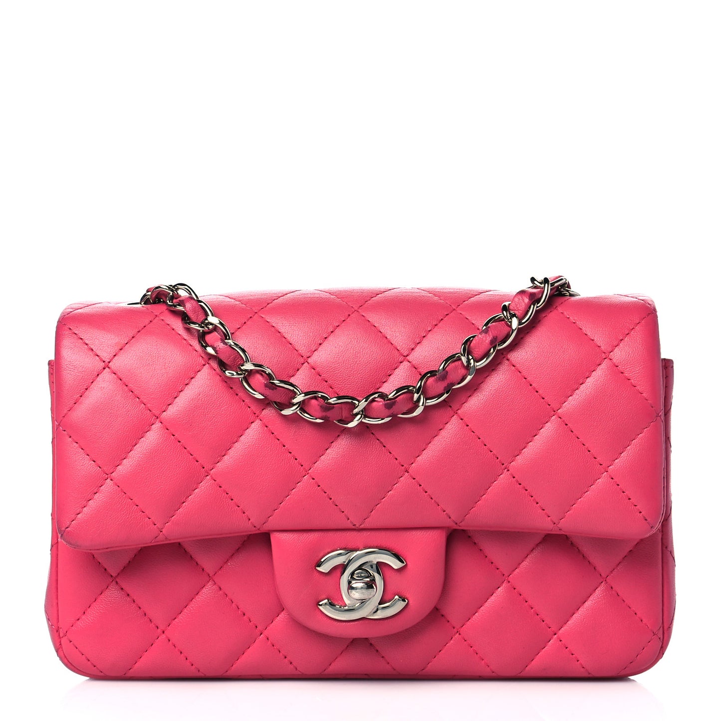 Lambskin Quilted Mini Rectangular Flap Pink