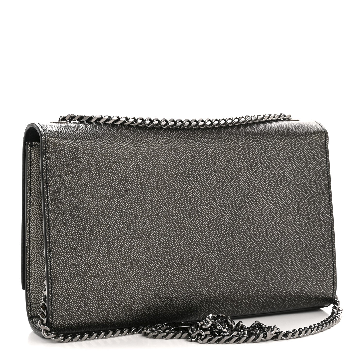 Saint Laurent Metallic Grain De Poudre Medium Classic Monogram Kate Satchel Dark Lead 3 of 13
