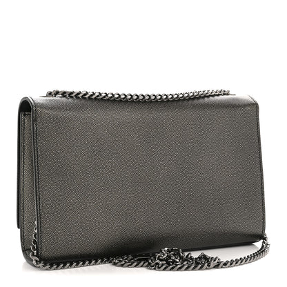 Saint Laurent Metallic Grain De Poudre Medium Classic Monogram Kate Satchel Dark Lead 3 of 13
