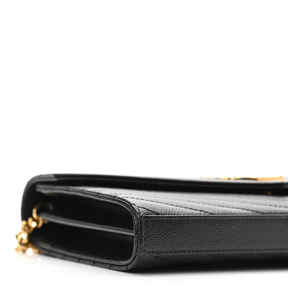 Saint Laurent Grain De Poudre Matelasse Chevron Monogram Chain Wallet Black 8 of 9